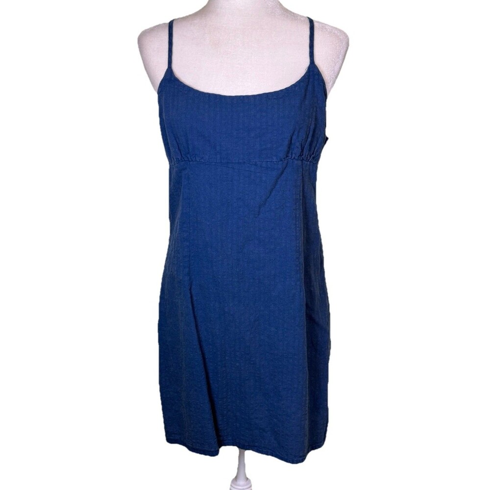 Women’s Navy Blue Coastal Sundress‎ Spaghetti Straps Smocked Back Cutout Mini Lg